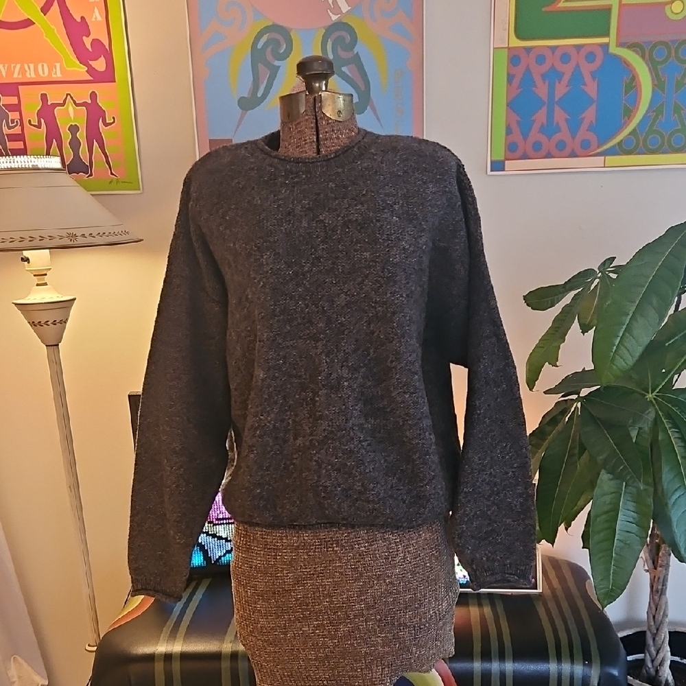Vintage 1990s Woolrich Grey Knit Wool Rollneck Sweater Carolyn Bessette Sz Med